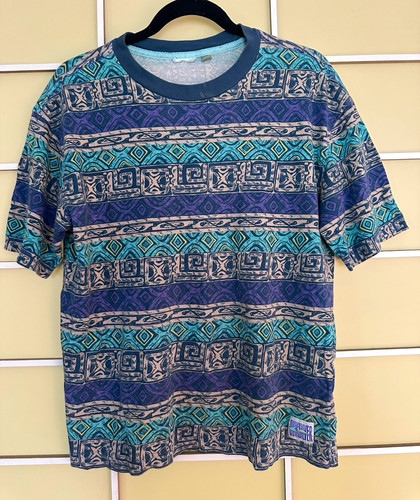 Quiksilver, Vintage 90s Quiksilver Men's Geometric Logo Crew Neck T-Shirt Blue Teal Purple
