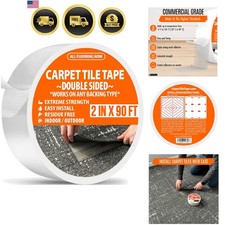 Carpet Tile Tape Double Sided 2in x 90ft - Heavy Duty Reinforced Web Mesh R...