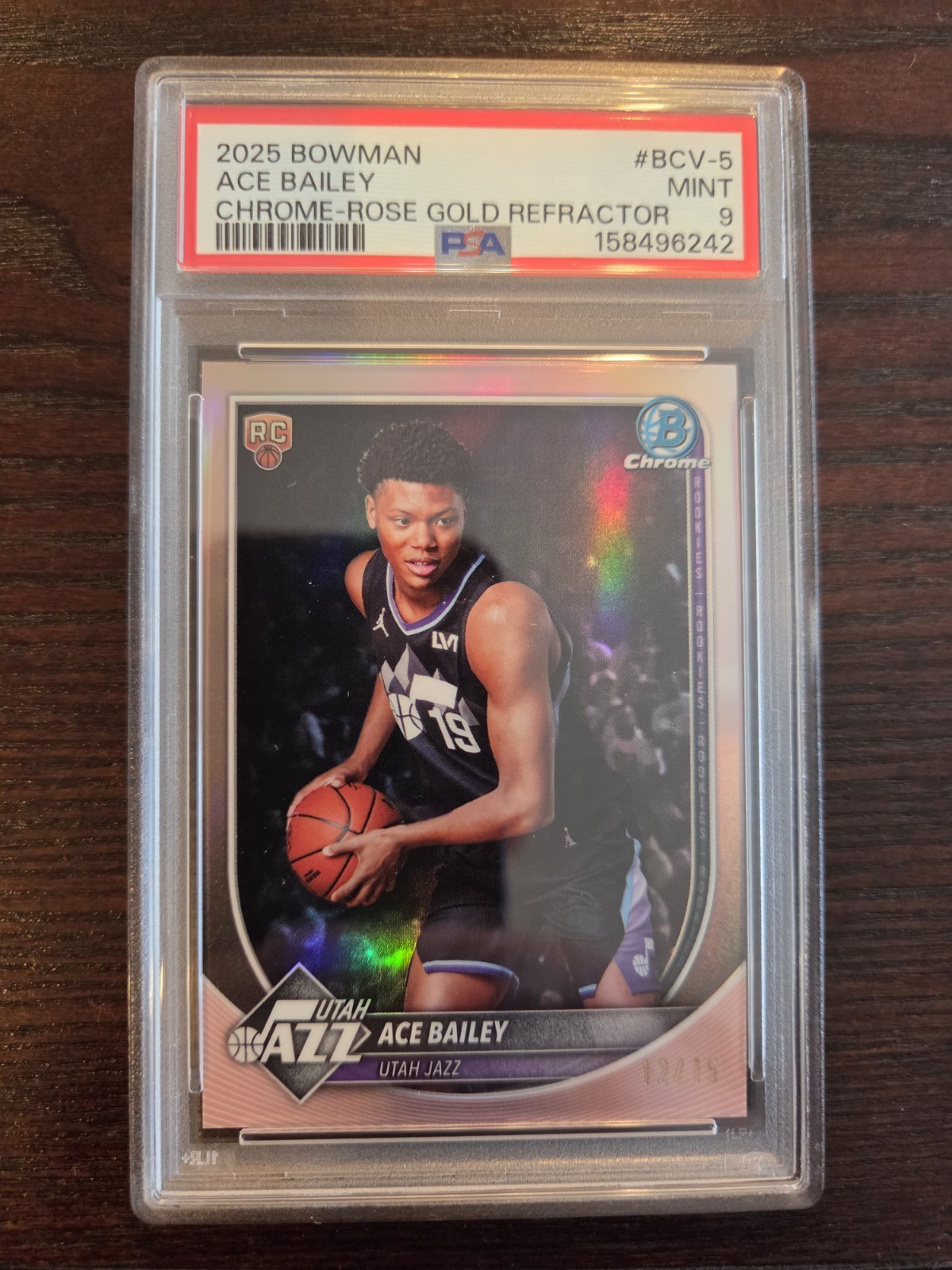 Ace Bailey 2025-26 Bowman Chrome BCV-5 Rose Gold Refractor /15 Rookie PSA 9 Mint