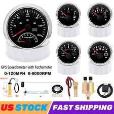 5 Gauge Set 85mm GPS Speedometer 120MPH With Tacho & 52mm 4 Gauge With Sender US
