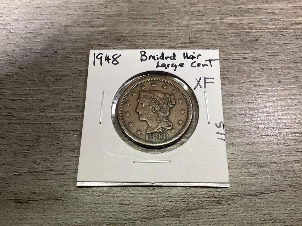 1848 Braided Hair Large Cent US Copper Coin XF Details See Desc 115de - Image 3 of 4