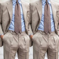 Khaki Linen Men's Suits 2 Pieces Summer Formal Business Wedding Men Tuxedos
