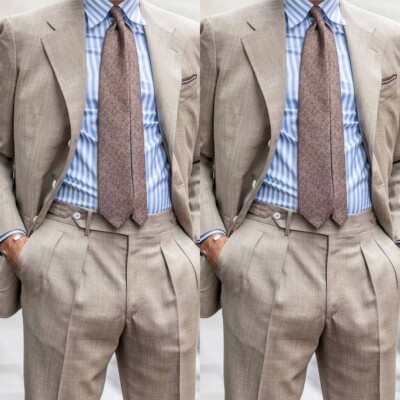 Khaki Linen Men's Suits 2 Pieces Summer Formal Business Wedding Men Tuxedos