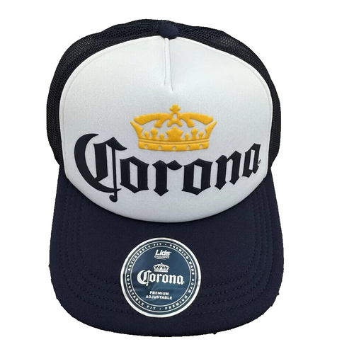 Corona Hat Trucker Snapback White Blue Foam Mesh Crown Over Spellout Cap OSFM