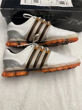 Men's White and Orange Adidas tour 360 Golf Shoes, size 9