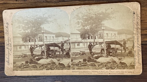 1899 Underwood Headquarters of Aguinaldo’s Resting After Taking Of Stereoview - Picture 3 of 6