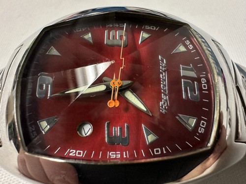 Chunky Heavy Large Men's Chronotech Red Dial Watch Diamond Crystal 40mm - Picture 6 of 9