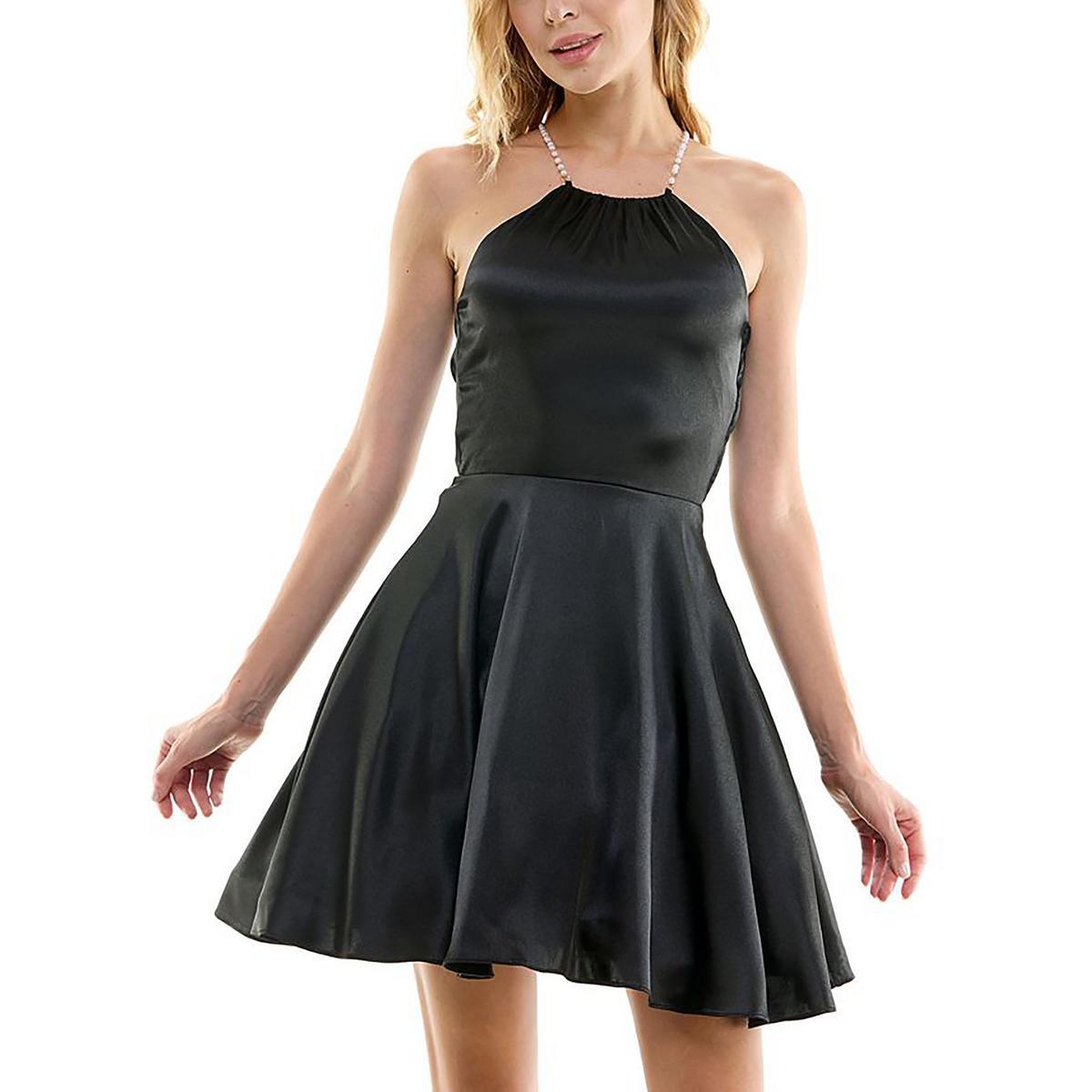 City Studio Womens Satin Faux Pearls Party Fit & Flare Dress Juniors BHFO 5627