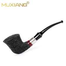 Briar Rusticated Tobacco Pipe Handmade Carved Smoking Pipe 9mm Bent Saddle Stem