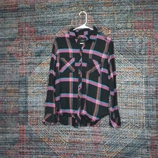 Rails womens colorful plaid frayed western flannel shirt S
