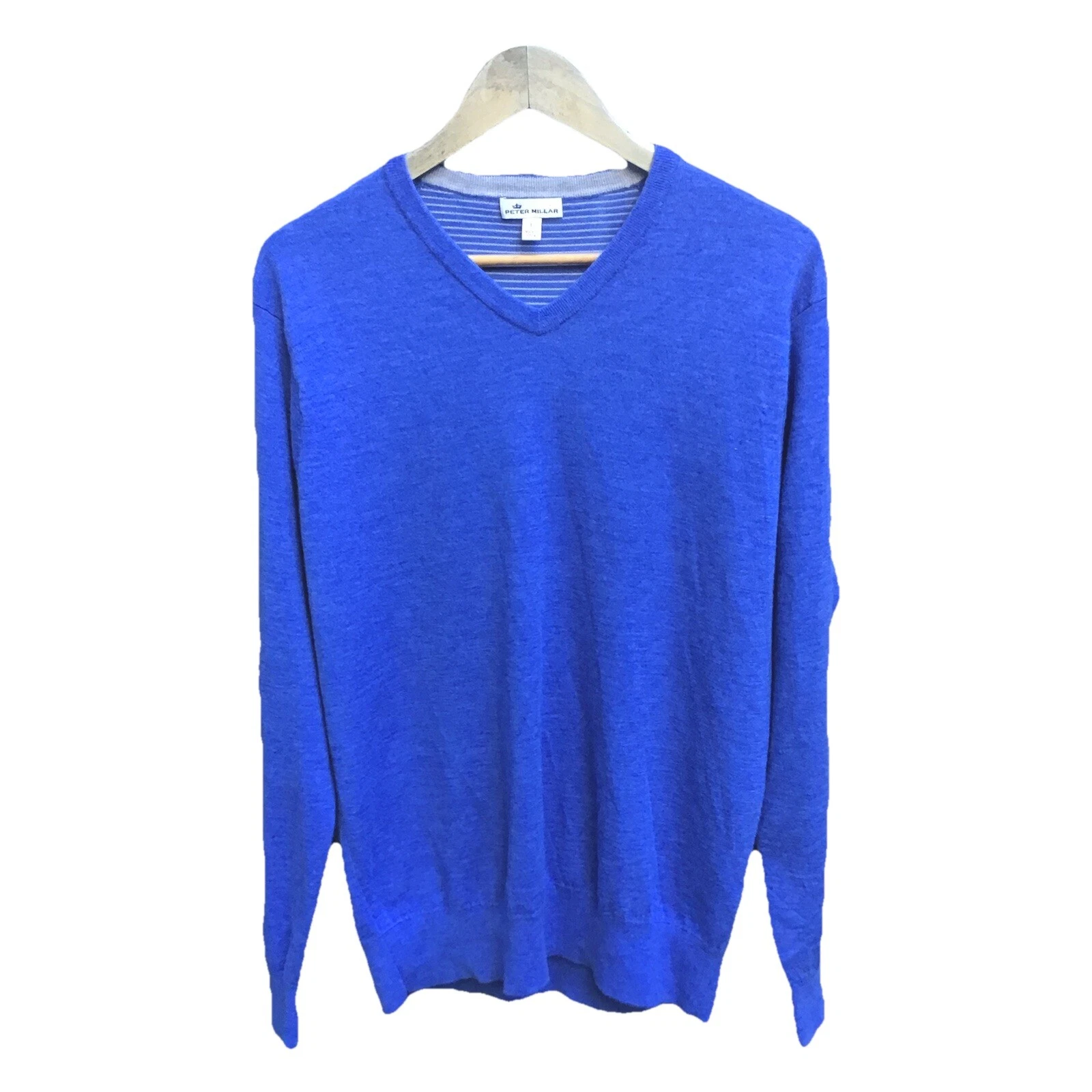 Peter Millar blue cashmere blend v-neck Sweater golf golfing preppy mens large