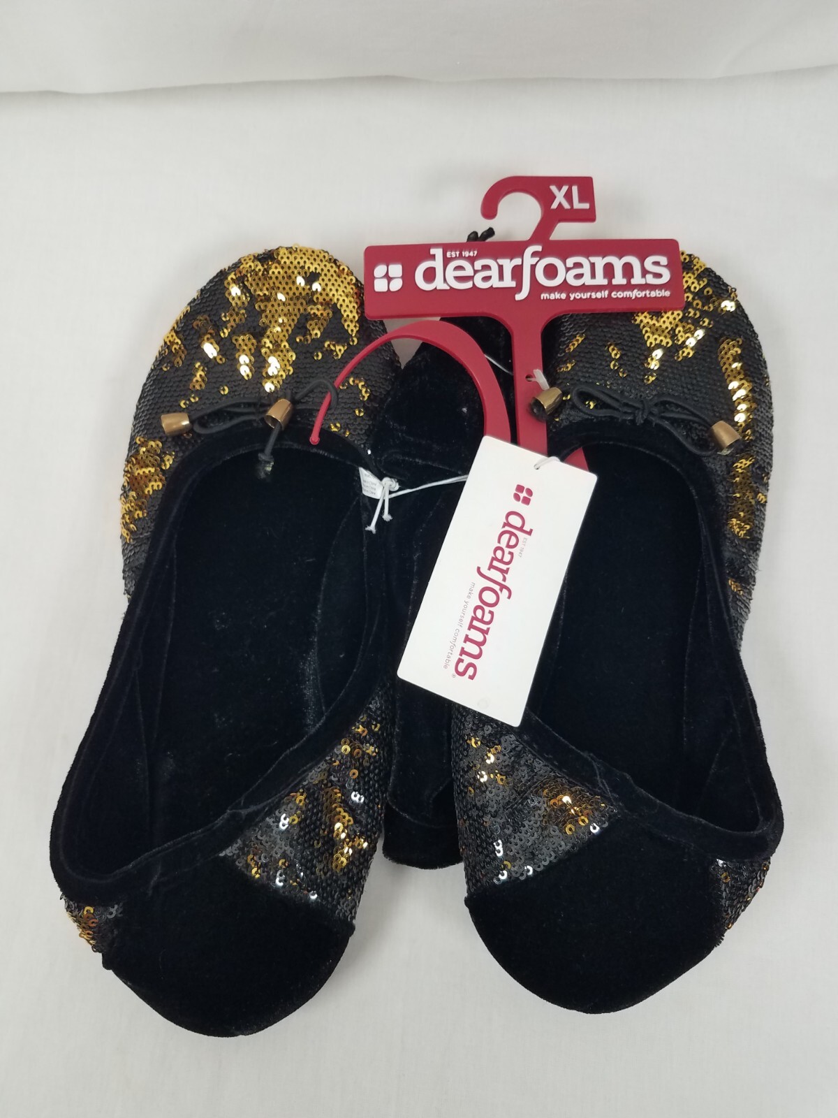 PANTOFOLA D’ORO Dearfoams Ciabatta Donna Nero Oro Paillettes Taglia XL XLarge
