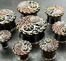 PAIR Steampunk Yin-Yang Tunnels Double Flare Surgical Steel Plugs Earlet Gauges