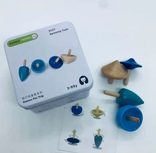 wooden toy box - spinning top - educational toy - traveling size
