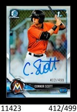 1-2018 BOWMAN CHROME DRAFT REFRACTOR AUTO CONNOR SCOTT MARLINS 412/499