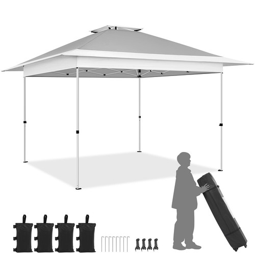 Pop-Up Gazebo 13x13 FT, Outdoor Garden Canopy Tent With Overhang & Sandbags - Picture 4 of 15