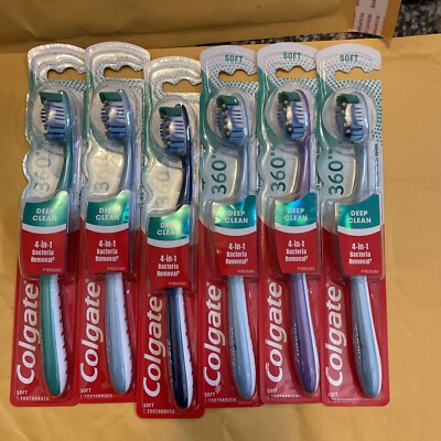 Lot of 6- Colgate 360 Whole Mouth Clean Soft Toothbrush - Total 6