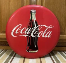 Coca Cola Button Sign Metal Bottle Bar Pub Gas Oil Vintage Style Wall Decor