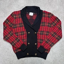 VTG Susan Bristol 90s Red Cardigan Sweater Small Scottish Christmas Holiday Gran