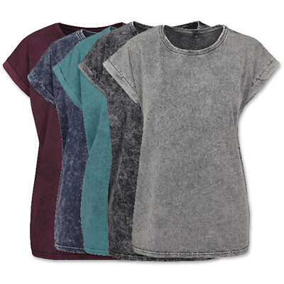 Damen T Shirt Ladies Acid Washed Extended Shoulder Tee Build Your Brand XS - 5XL