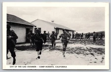 Out of the Gas Chamber Camp Roberts California Gas Masks c1940 Postcard