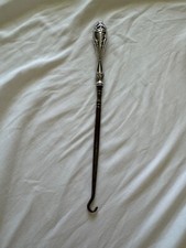 Antique Sterling Silver Handle Button Hook w/ Art Nouveau Style Flower Design