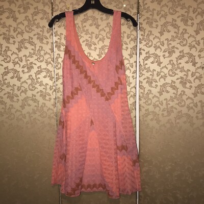 Free People Coral Pink Purple Multi-Color Lace Fit & Flare Dress Small S |  eBay