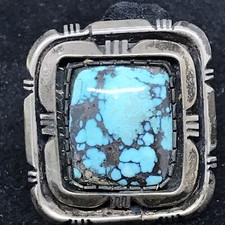 Vintage Native American Sterling Silver Signed Turquoise Ring  sz 12