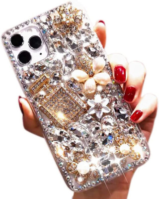 Luxury Bling Diamond Rhinestone Gemstone Flower Soft TPU Back Cover Case Women