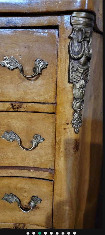 French Empire Style Antique Ormalu Tall Boy Dresser Chest Marble Top 7 Drawers - Image 3 of 4