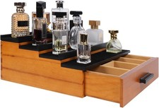 Men's Cologne Organizer - 4-Tier Wood Display Stand with Velvet Drawer Walnut B