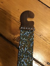 Small Hand Woven Glass Beaded Blue Belt With Wooden Jigsaw Buckle