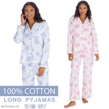 Metzuyan Ladies 100% Cotton Floral Pyjama Set Button Up Long Sleeve Nightwear