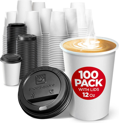 Disposable Coffee Cups with Lids 12 Oz (100 Pack) - to Go Cups for Hot & Cold Dr