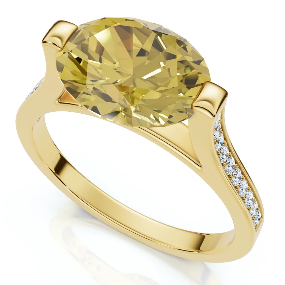 Anillo ovalado de diamantes de zafiro amarillo de 2,07 quilates de oro de 14 k cultivado en laboratorio EF/VS Foto 3 de 4