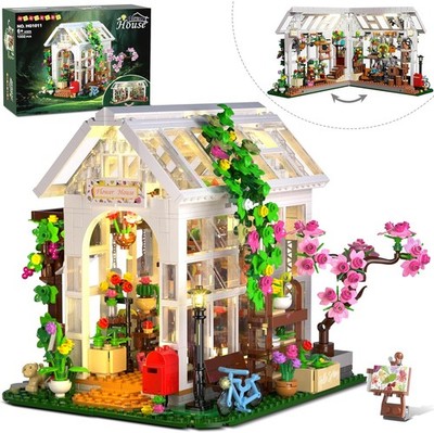Flower House Building Set with LED Light - 1332 PCS Garden House Buiding Toy wit