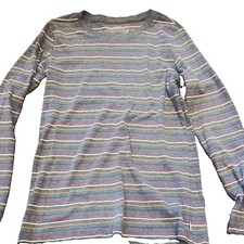 Eddie Bauer Women s M Regular Crew Neck Striped Pullover Sweater Gray Multi