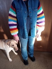 VTG 90s Upcycled Denim Jacket/Vest with Crocheted Sleeves Made In USA by CMC