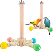 Bird Stand Perch Toy, Premium Wooden Interactive Spinning Parakeet Toys 360 Degr