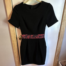 Karen Millen Black & Pink Short A-Line Bodycon Dress, Short Sleeve, Zip, 4