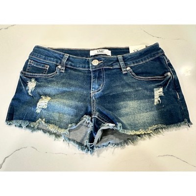 Distressed Denim Micro mini Shorts Dark Wash Frayed Hem Size 3/26