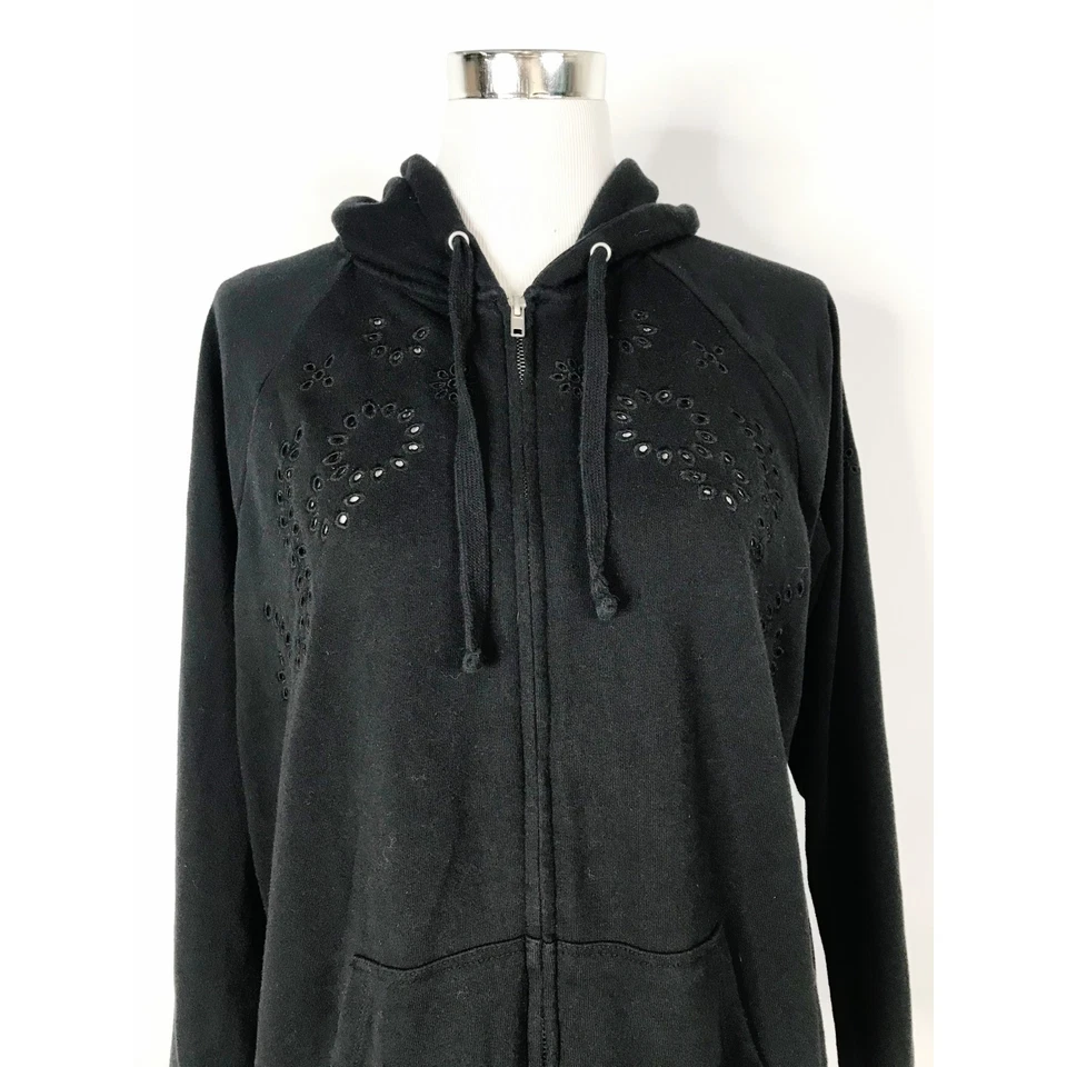 Torrid Sweatshirt Womens Large 0 Black Hoodie Full Zip Eyelets Pockets Casual - Image 2 of 4