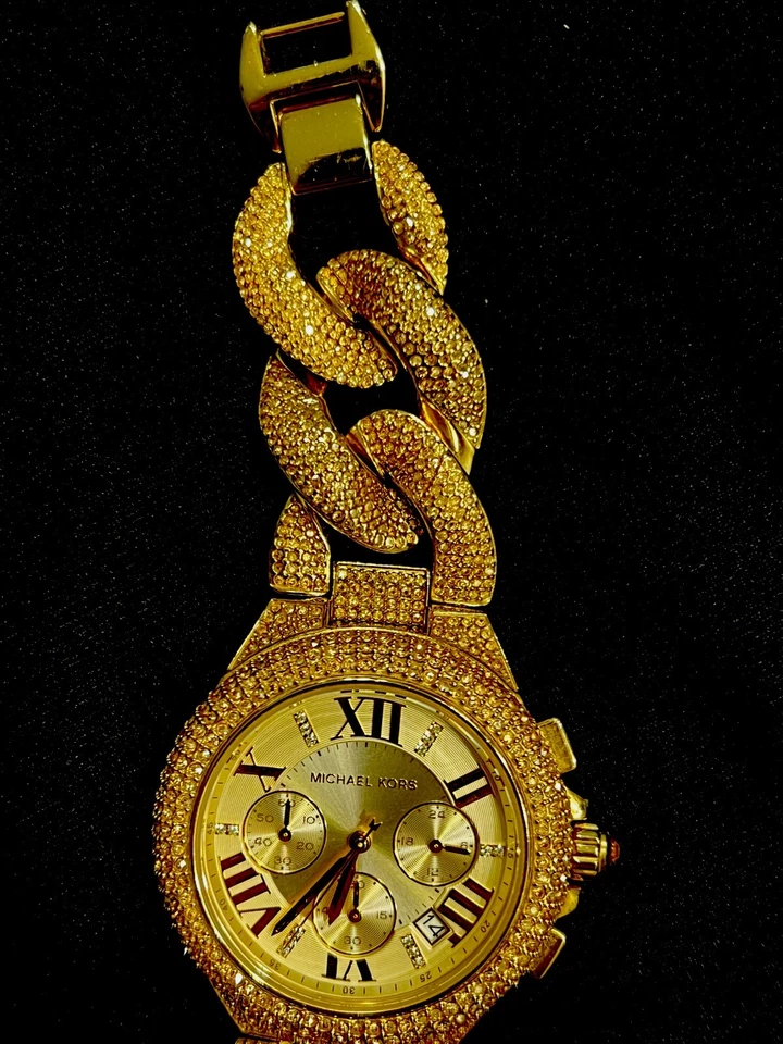 Ladies Michael Kors Camille Glitz Champagne Gold MK 3248 Chronograph Watch - Image 2 of 4