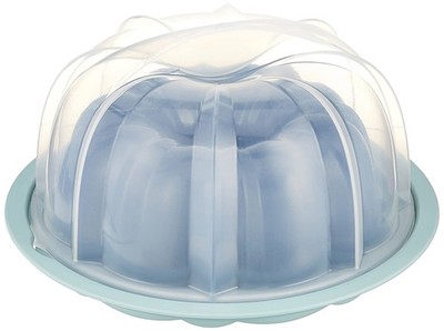 12 Cup Nonstick Bundt Pan with Twist Lock Cake Keeper Sea Glass Navy Base