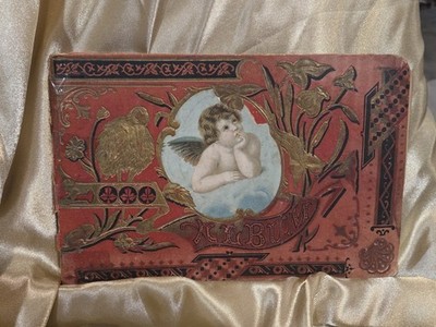 Antique Scrapbook Autograph Album Embossed Angel Cover, Dated 1906