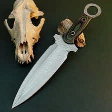 Gift-Ready 12.4" Damascus / Steel Knife Full Tang Hunt it Hunt + Leather Sheath