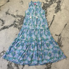 Lilly Pulitzer Malone Dress Womens Size M Blue Multi Floral Tiered Sleeveless