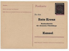Ganzsache 1945 &Uuml;berstempelt, Suchdienst Rotes Kreuz, Fl&uuml;chtlinge, ausgef&uuml;llt