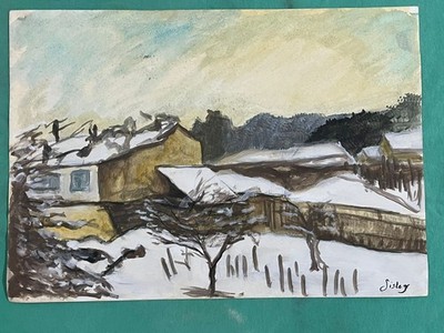 ALFRED SISLEY drawing and painting on old paper signed stamped vintage