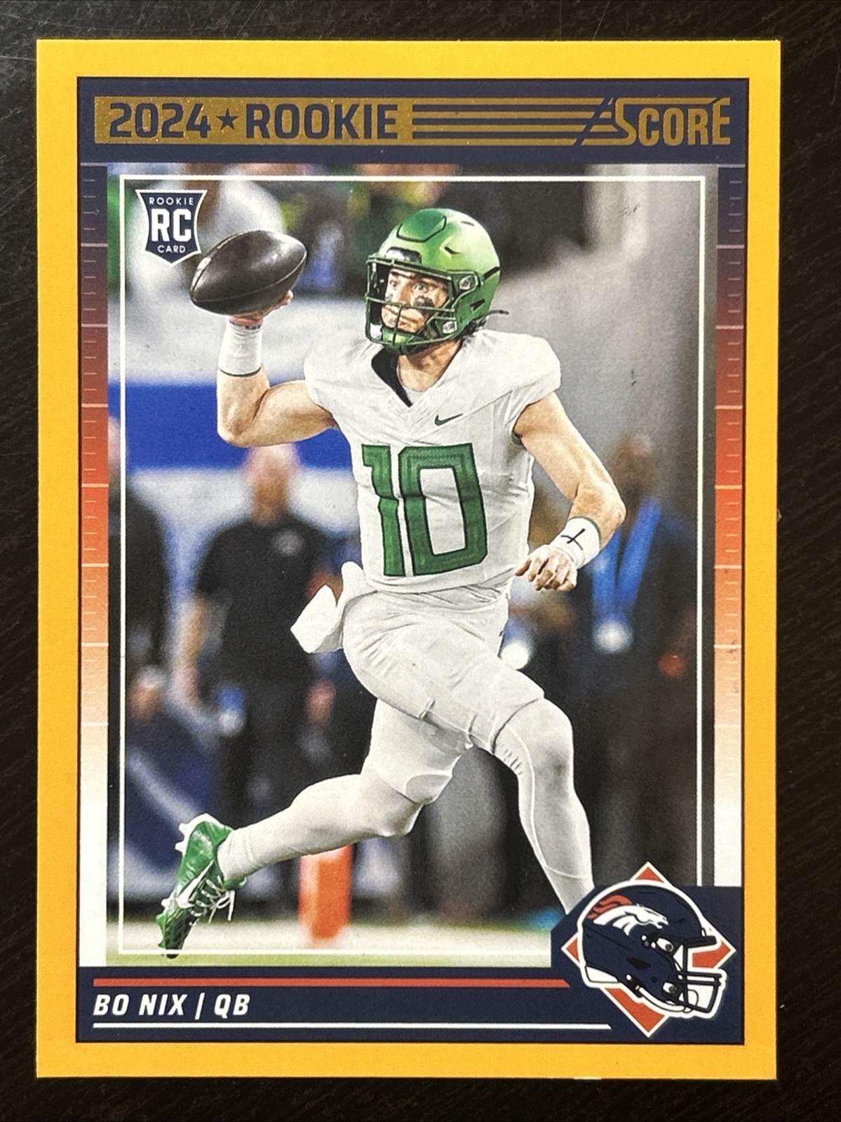 2024 Panini Score Orange Parallel, Bo Nix RC, Card #332, Denver Broncos